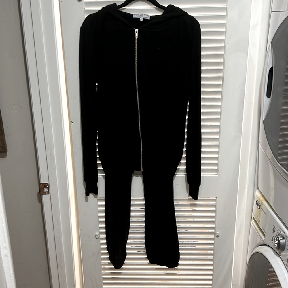 Wildfox Solid Black Basic Tracksuit Full Zip Hood… - image 1